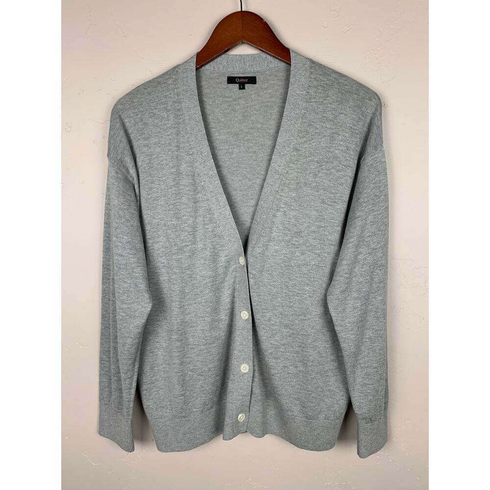 Quince Cardigan Sweater Gray Cotton Cashmere Soft Knit Lightweight Women's L